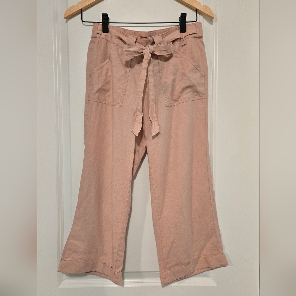 NWT Guess Blush Wide Leg Reagan Linen Capri Pants Size XS